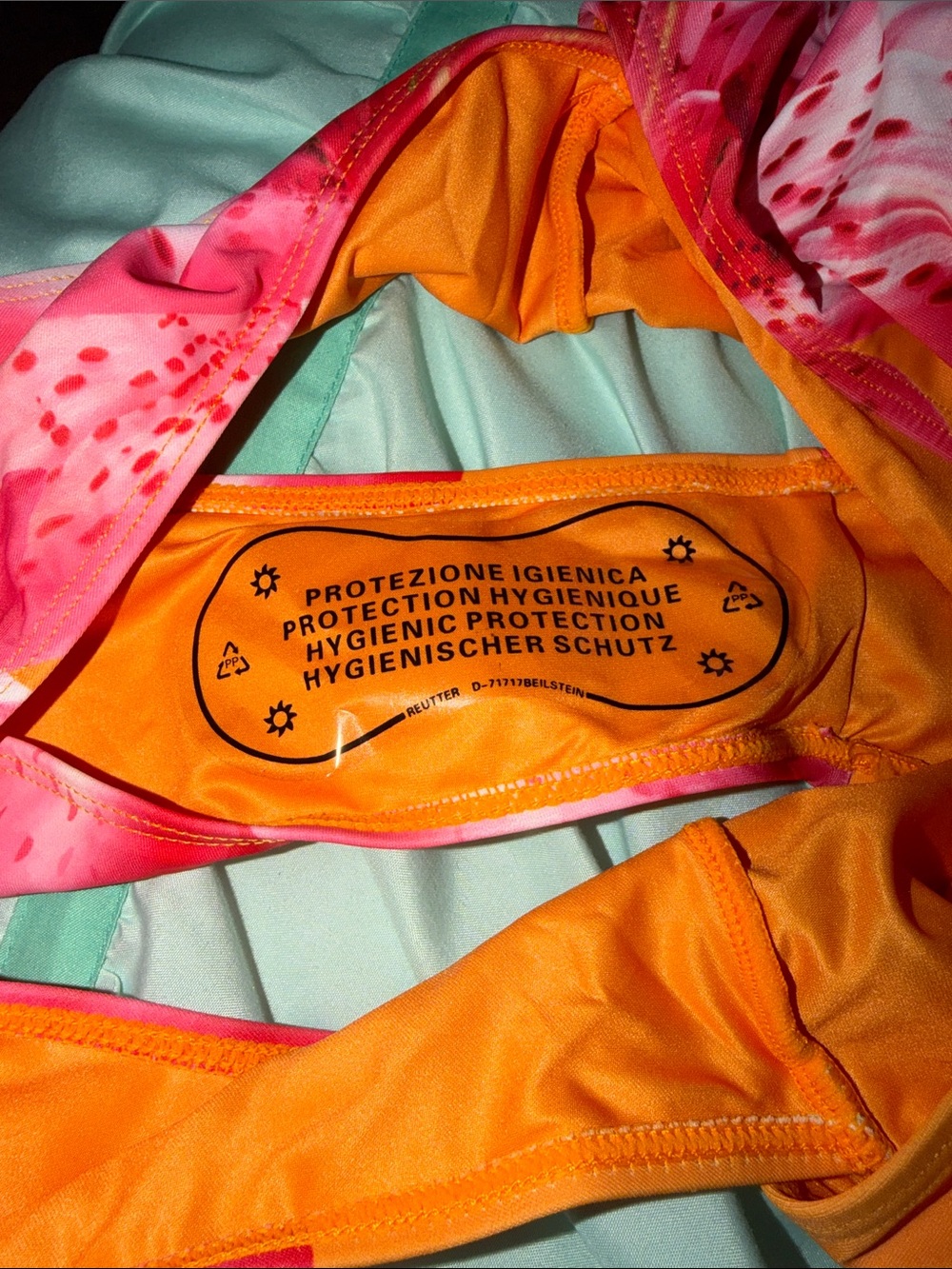 FashionNova Floral Orange & Pink One-Piece Swimsuit with Flower Accent - Picture 3 of 4